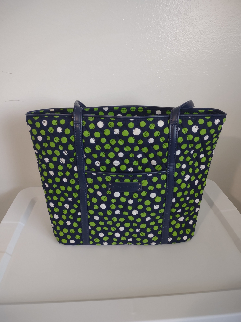Vera Bradley Navy Green Polka Dot Tote Bag Lightweight Shoulder Purse